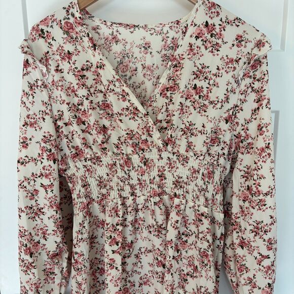 Women’s White Floral Ruffle Maxi Dress Long Sleeve Sweetheart Neck XL New - Picture 3 of 10